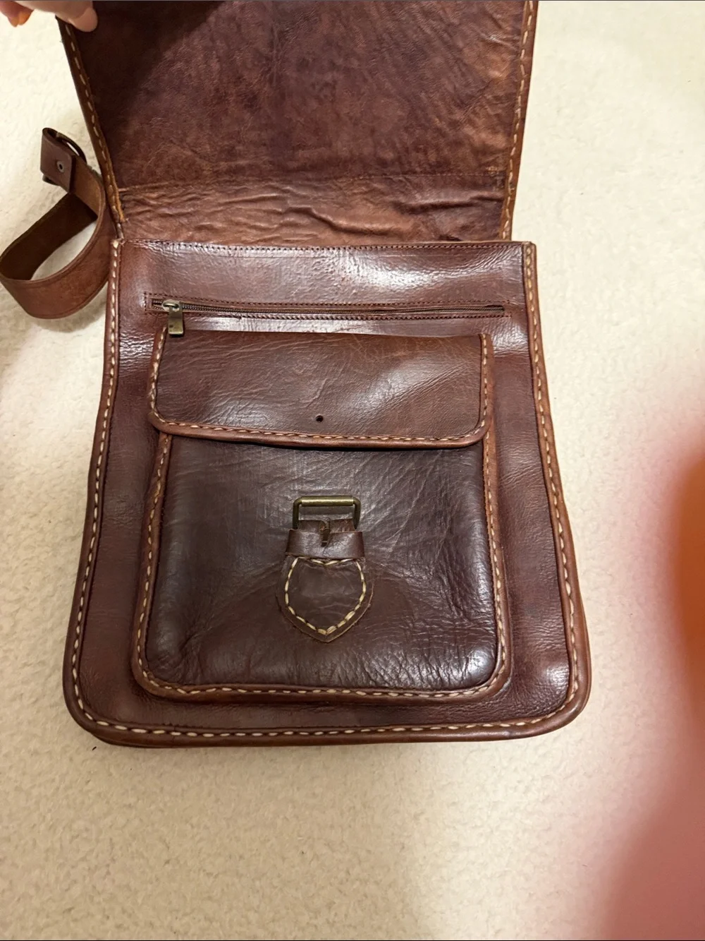 Classic Brown Leather Crossbody Messenger Bag